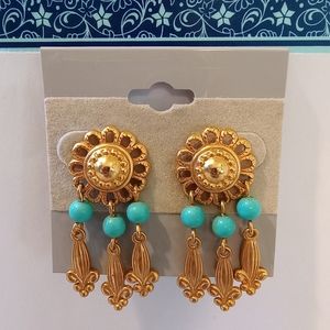 Vintage 1970's Gold Vermeil and Faux Turquoise Earrings (stainless steel posts)